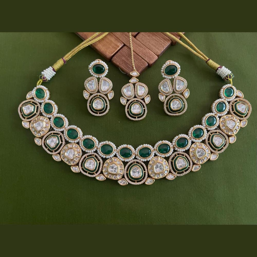 Arham Premium Gold Plated Designer Heavy Polki Kundan And Meenakari Necklace Set