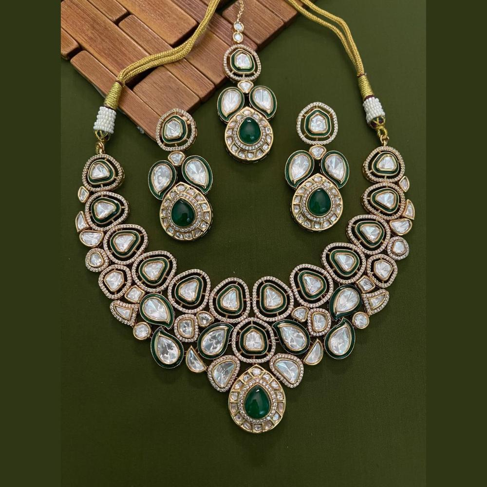 Arham Premium Gold Plated Designer Heavy Polki Kundan And Meenakari Necklace Set