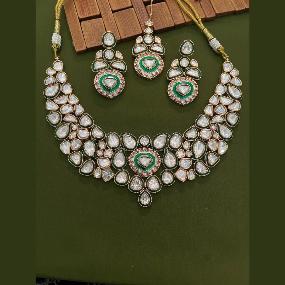 Arham Premium Gold Plated Designer Heavy Polki Kundan And Meenakari Necklace Set