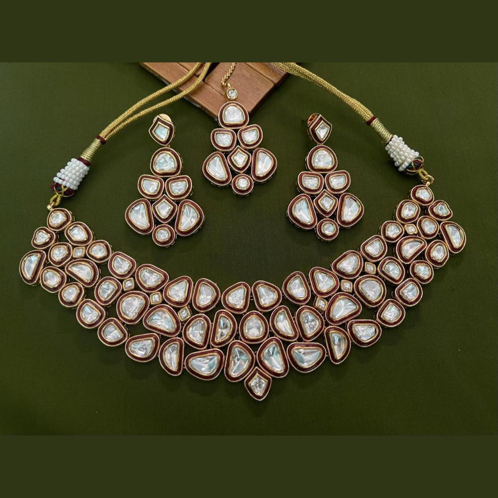Arham Premium Gold Plated Designer Heavy Polki Kundan And Meenakari Necklace Set
