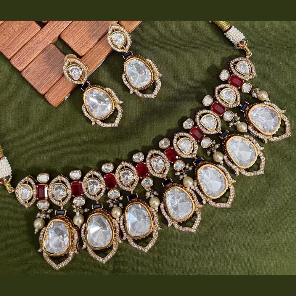 Arham Premium Gold Plated Designer Heavy Polki Kundan And Beads Choker Necklace Set