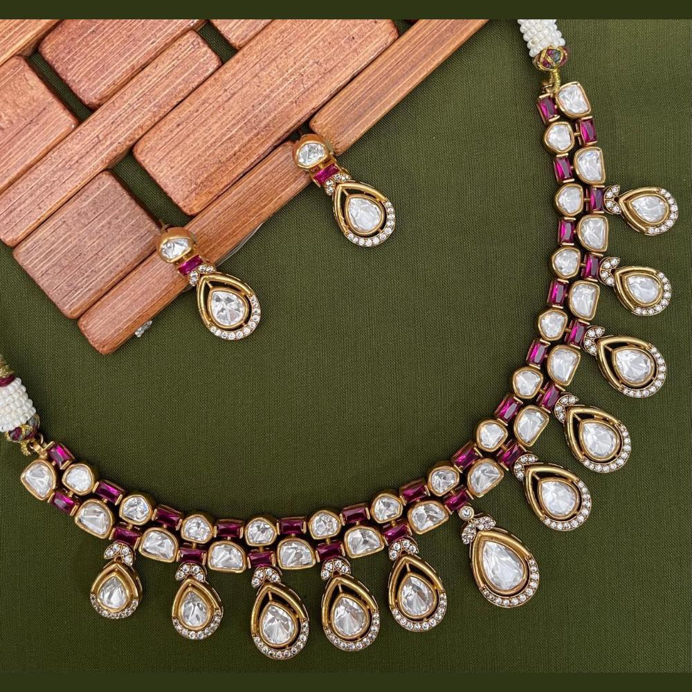 Arham Premium Gold Plated Designer Heavy Polki Kundan Necklace Set