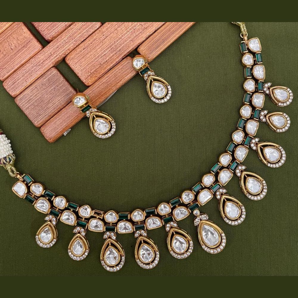 Arham Premium Gold Plated Designer Heavy Polki Kundan Necklace Set