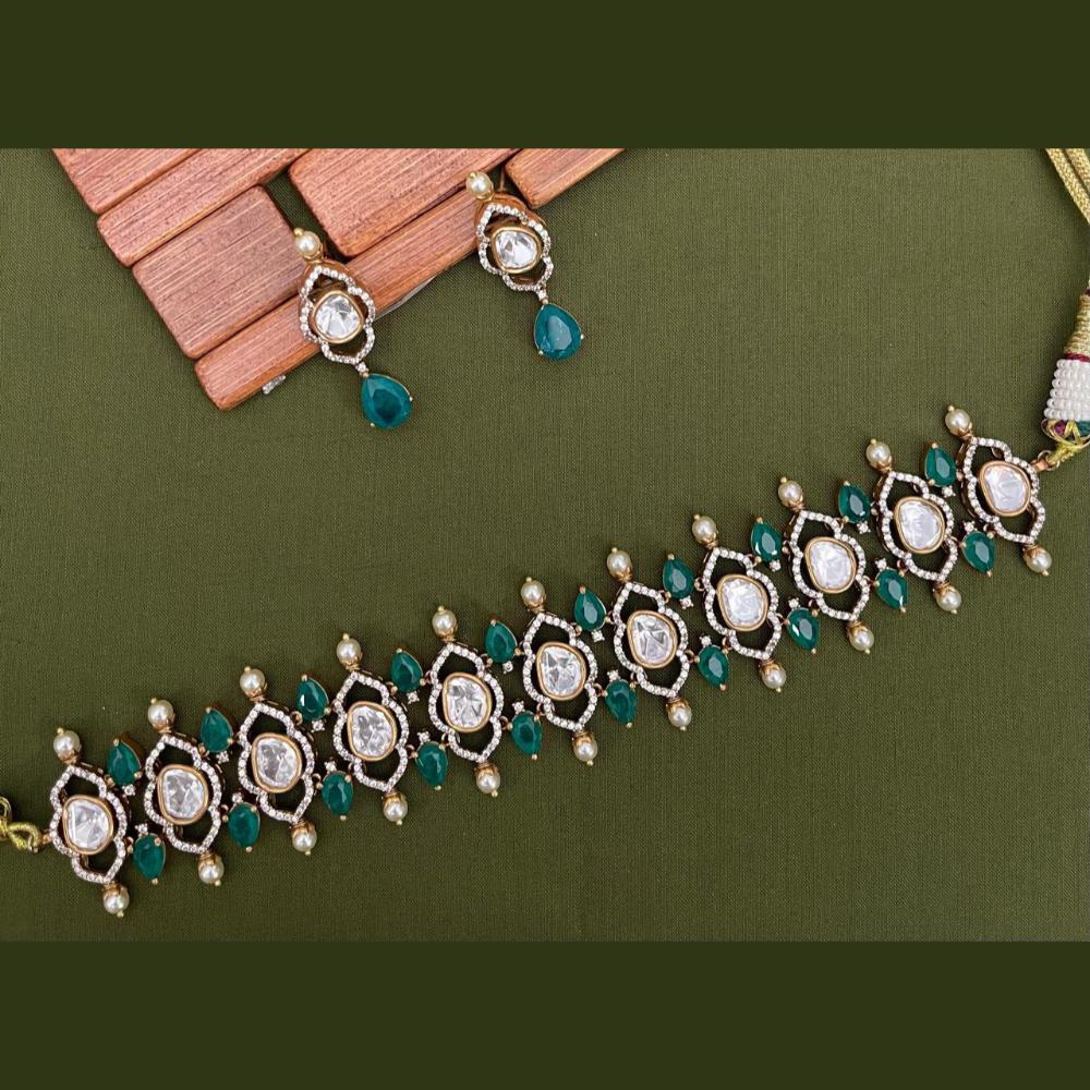 Arham Premium Gold Plated Designer Heavy Polki Kundan Choker Necklace Set