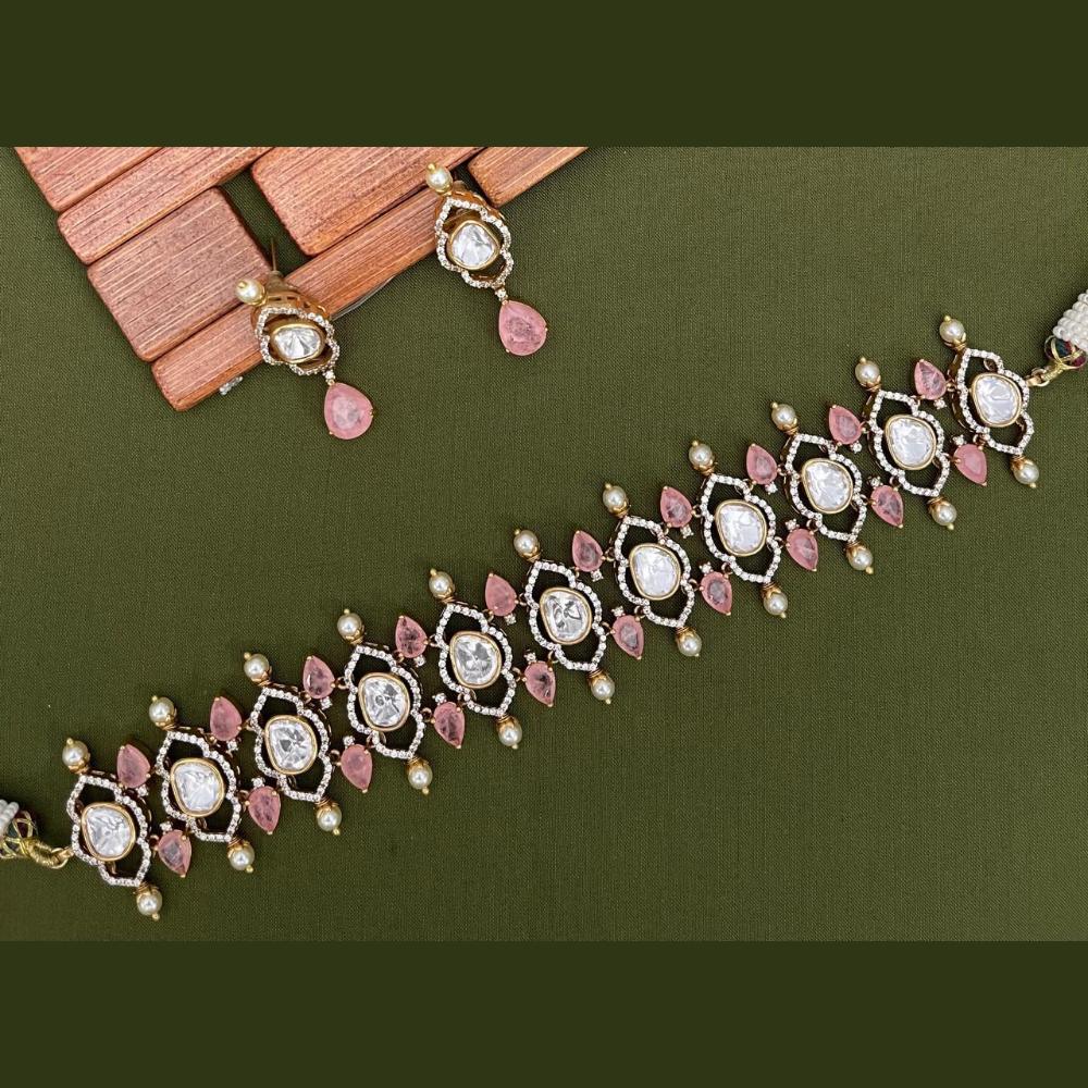 Arham Premium Gold Plated Designer Heavy Polki Kundan Choker Necklace Set
