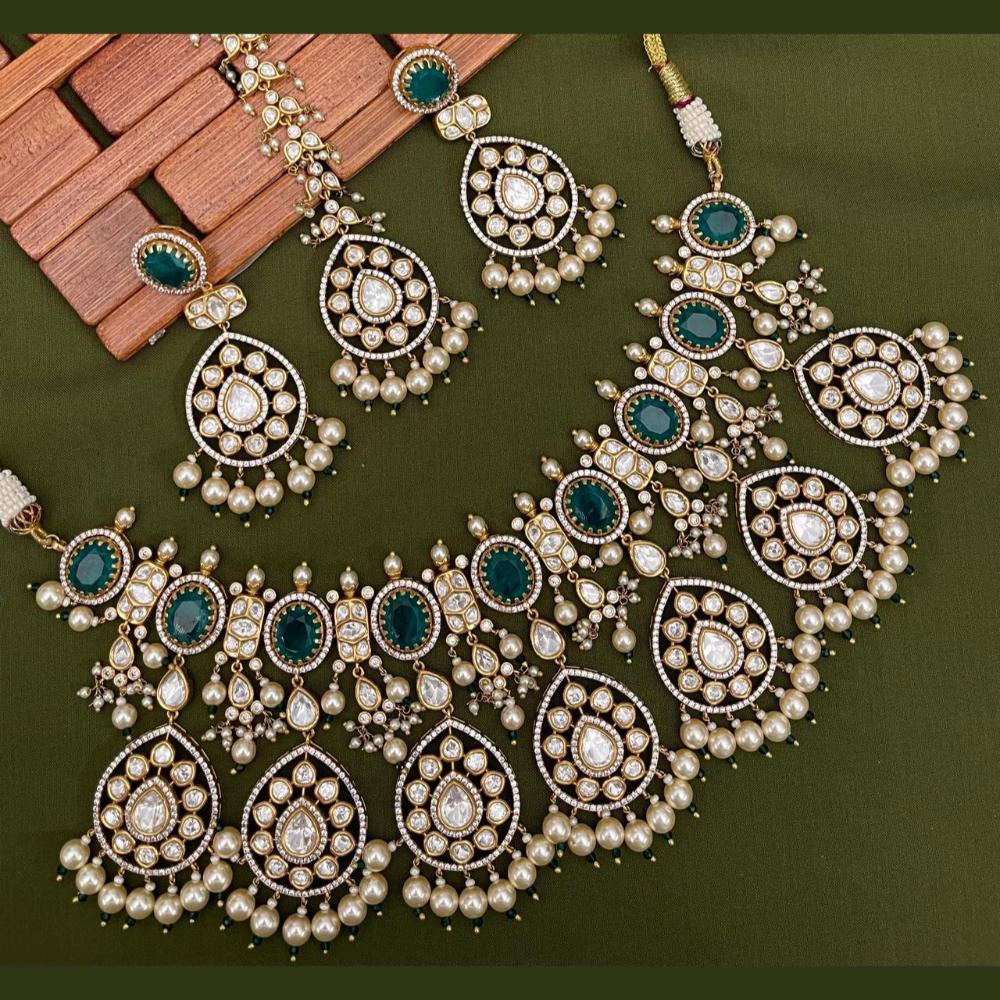 Arham Premium Gold Plated Designer Heavy Polki Kundan And Beads Necklace Set