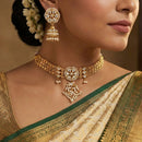Js Fashion  Antique Clustered Pearl High Gold Polish Full Stone Party Wear Necklace Set