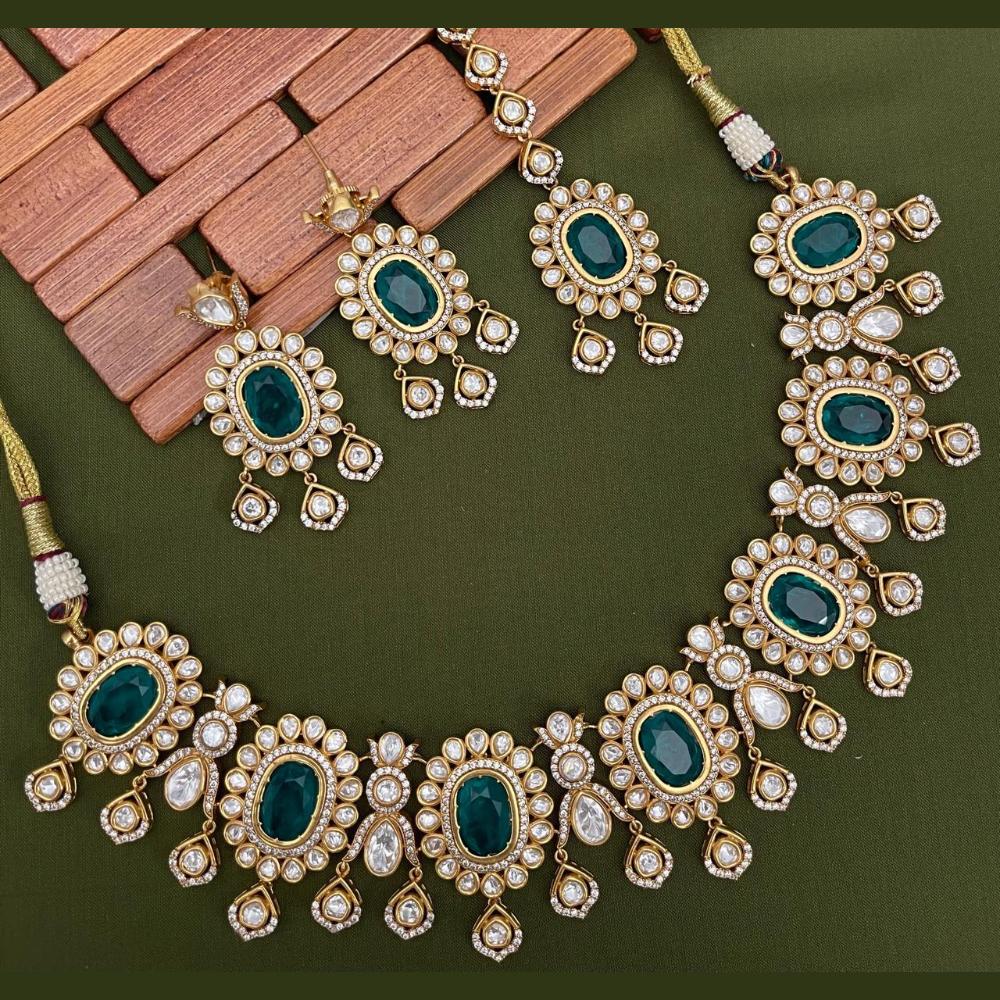 Arham Premium Gold Plated Designer Heavy Polki Kundan Necklace Set