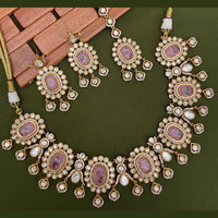 Arham Premium Gold Plated Designer Heavy Polki Kundan Necklace Set