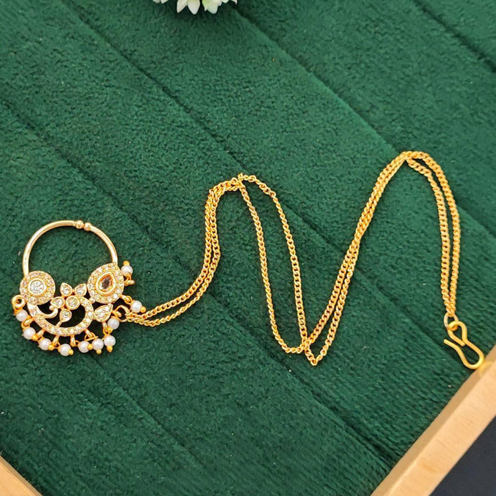 Js Fashion  High Gold Antique Designer Nose Ring Nath with Chain