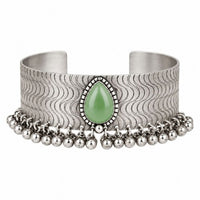 Etnico Traditional Navratri Ethnic Silver Oxidised Plated Adjustable Ghungroo Cuff Kada Bracelet for Women