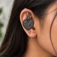 Etnico Navratri Traditional Oxidised Silver Plated Bugadi Ear Cuff Earrings for Women & Girls