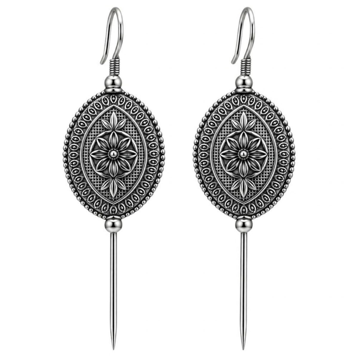 Etnico Navratri Traditional Oxidised Silver Plated Bugadi Ear Cuff Earrings for Women & Girls