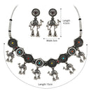 Etnico Traditional Navratri Oxidised Silver Plated Multicolour Tribal Choker Necklace with Earrings Jewellery Set for Women (OXJ004)