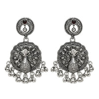 Etnico Traditional Navratri Oxidised Silver Plated Multicolour Long Pendant Necklace with Earrings Jewellery Set for Women (OXJ006)