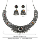 Etnico Traditional Navratri Oxidised Silver Plated Multicolour Choker Necklace with Jhumka Earrings Jewellery Set for Women (OXJ007)