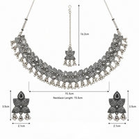 Etnico Traditional Navratri Oxidised Silver Plated Ghungroo Choker Necklace with Earrings and Maang Tikka Jewellery Set for Women (OXJ009)
