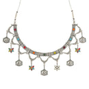 Etnico Traditional Navratri Oxidised Silver Plated Multicolour Tribal Choker Necklace with Dangle Earrings Jewellery Set for Women (OXJ010)