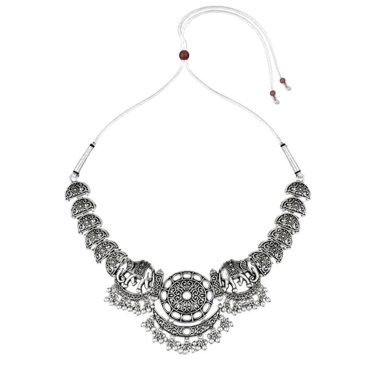 Etnico Traditional Navratri Oxidised Silver Plated Multicolour Choker Necklace with Earrings and Maang Tikka Jewellery Set for Women (OXJ011)