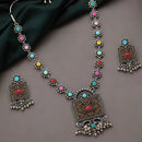 Etnico Traditional Navratri Oxidised Silver Plated Multicolour Long Necklace with Matching Earrings Jewellery Set for Women (OXJ012Mul)