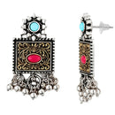 Etnico Traditional Navratri Oxidised Silver Plated Multicolour Long Necklace with Matching Earrings Jewellery Set for Women (OXJ012Mul)