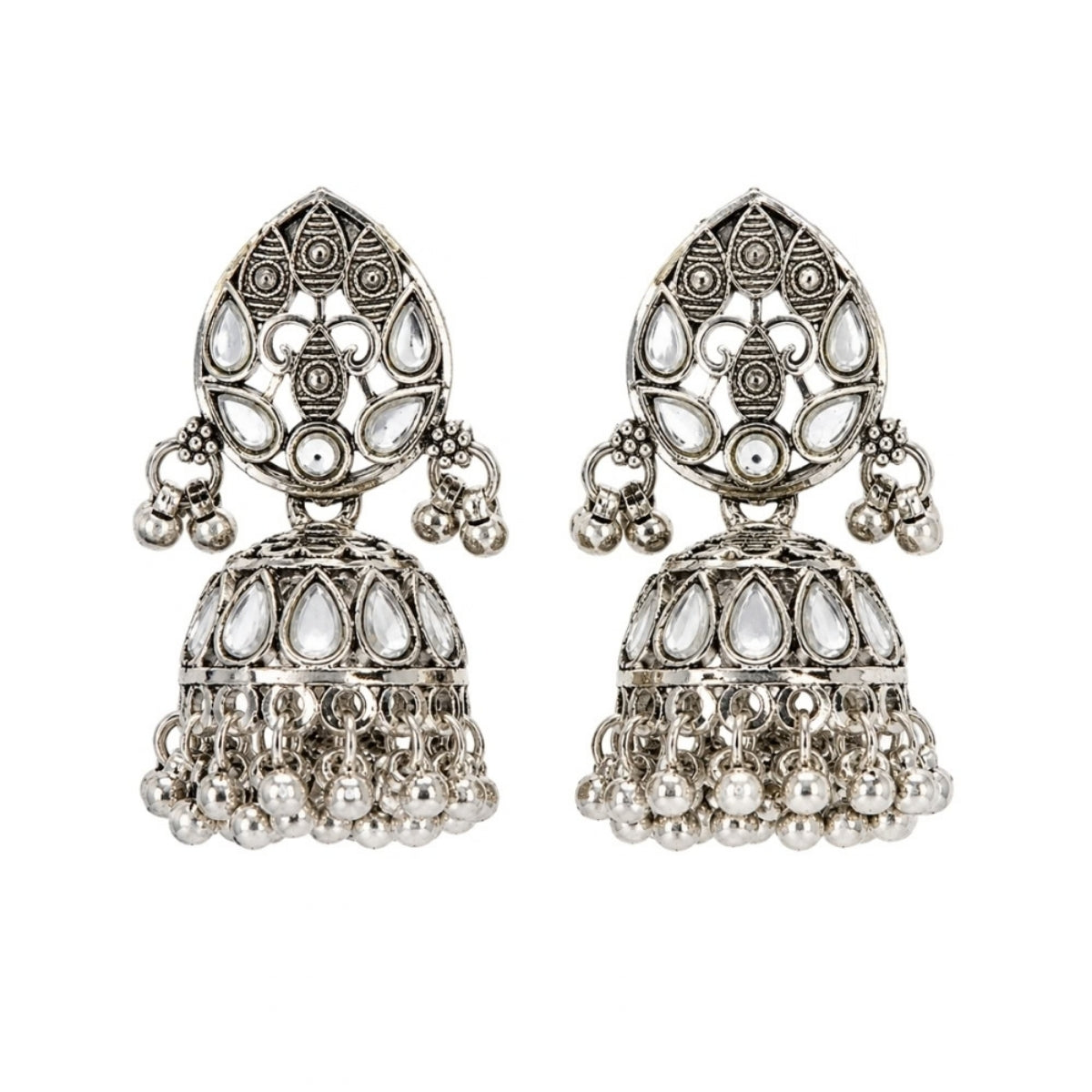 Etnico Traditional Navratri Oxidised Silver Plated Long Necklace with Jhumka Earrings Jewellery Set for Women (OXJ014S)