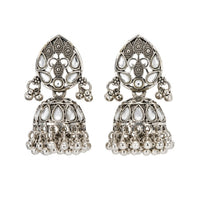 Etnico Traditional Navratri Oxidised Silver Plated Long Necklace with Jhumka Earrings Jewellery Set for Women (OXJ014S)