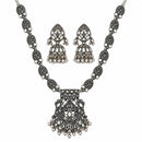 Etnico Traditional Navratri Oxidised Silver Plated Long Necklace with Jhumka Earrings Jewellery Set for Women (OXJ014S)