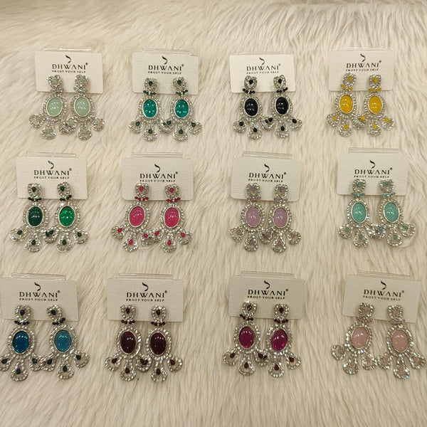 Dhwani Silver Plated Austrian Stone Dangler Earrings (Assorted Color)