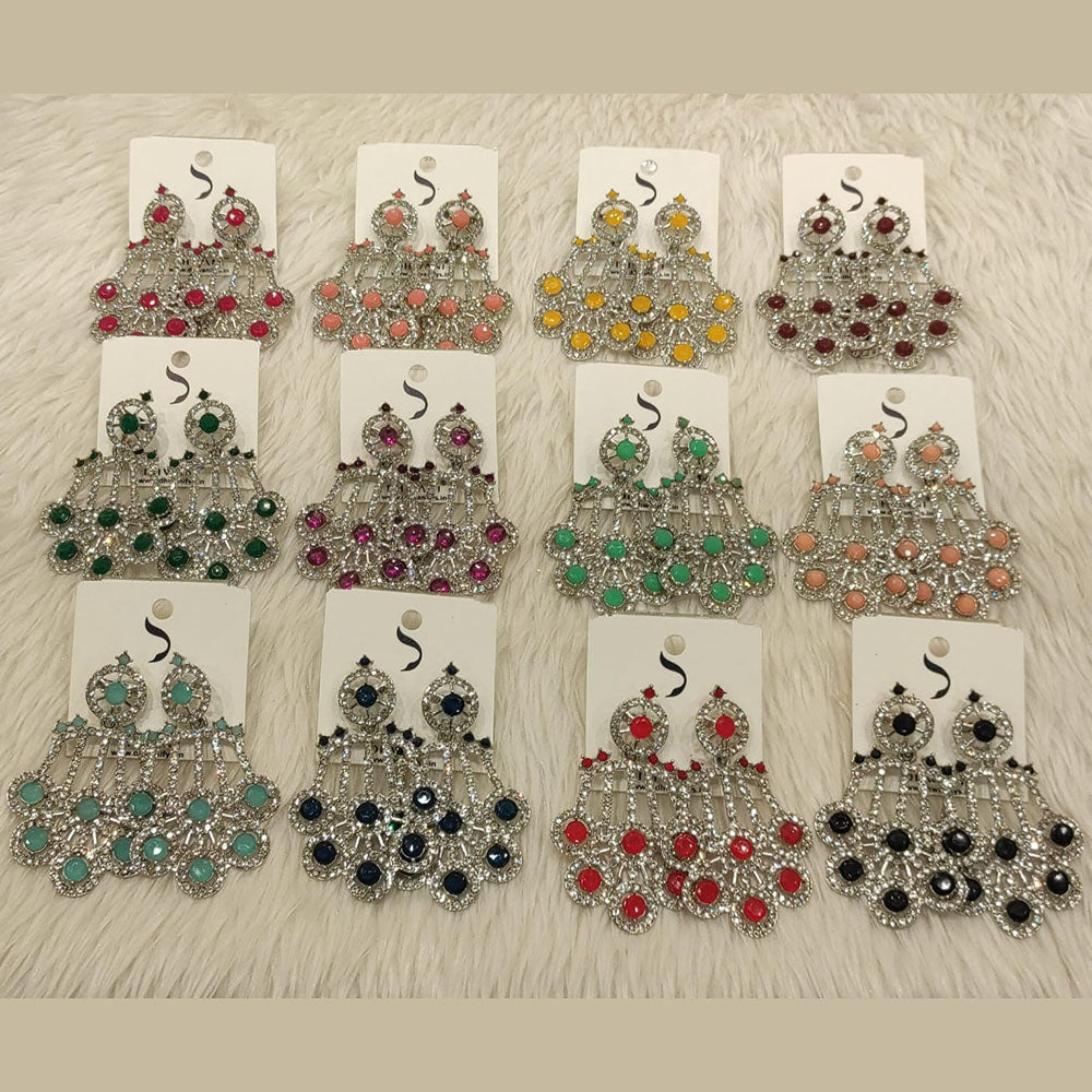 Dhwani Silver Plated Austrian Stone Dangler Earrings (Assorted Color)