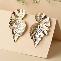 Bevy Pearl Gold Tone Leaf Design Statement Dangler Earrings