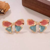 Bevy Pearls Minimal Luxury Meenakari Bow Style Studs Earrings 