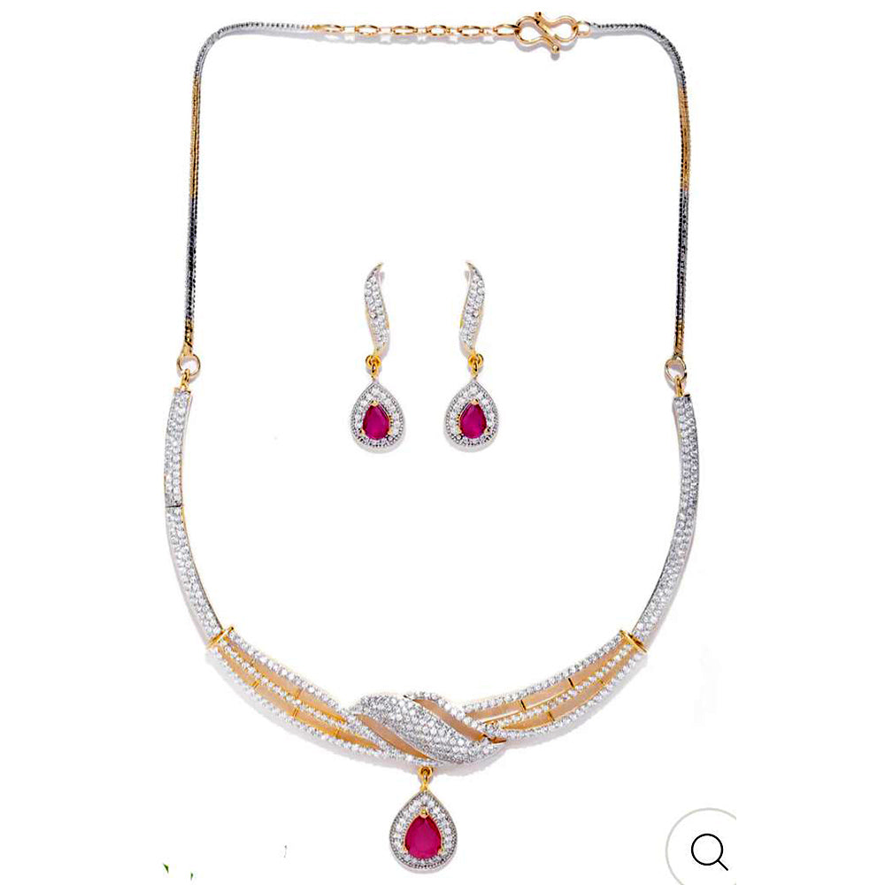 Sian 2 Tone Plated American Diamond Necklace Set