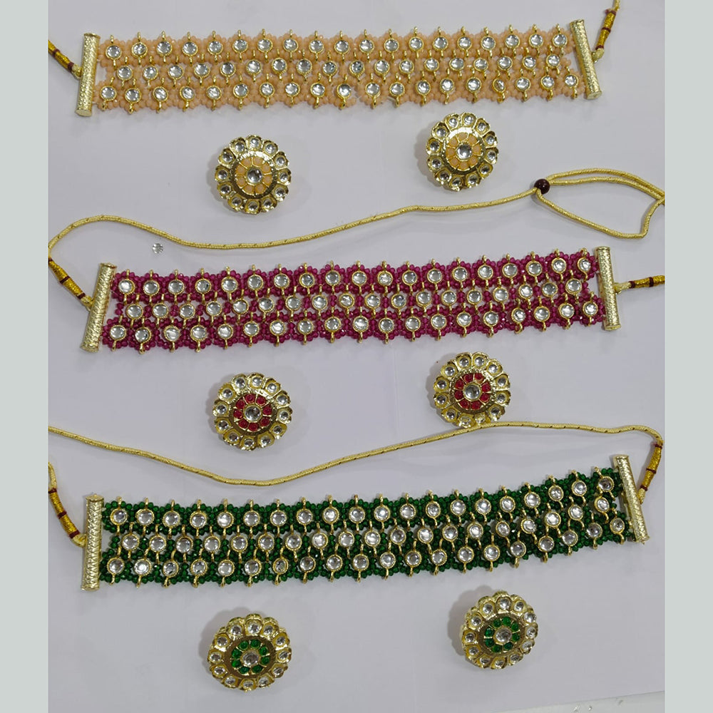 Midas Touch Kundan Choker Necklace Set with Elegant Bead Detailing