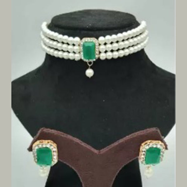 Shrishti Fashion Desirable White Pearl Centre Green Crystal Choker Necklace Set