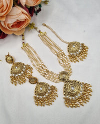 LAFZ  Antique Multi-Strand Pearl Necklace Set with Maangtikka & Earrings - PM1GOLD