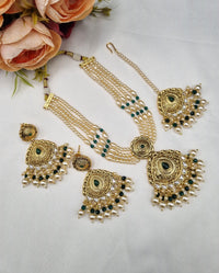 LAFZ  Antique Multi-Strand Pearl Necklace Set with Maangtikka & Earrings - PM1GOLD