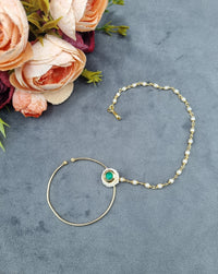 LAFZ  Traditional Stone & Pearl Studded Hoop Nath with Pearl Beaded Chain - PM5