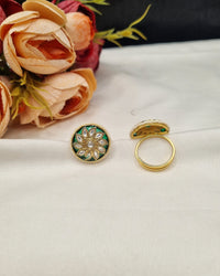LAFZ  Floral Rosette Meenakari Statement Ring with Pearl Edge - PMRG10