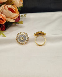 LAFZ  Sunburst Pave Medallion Ring with Pearl Border - PMRG11
