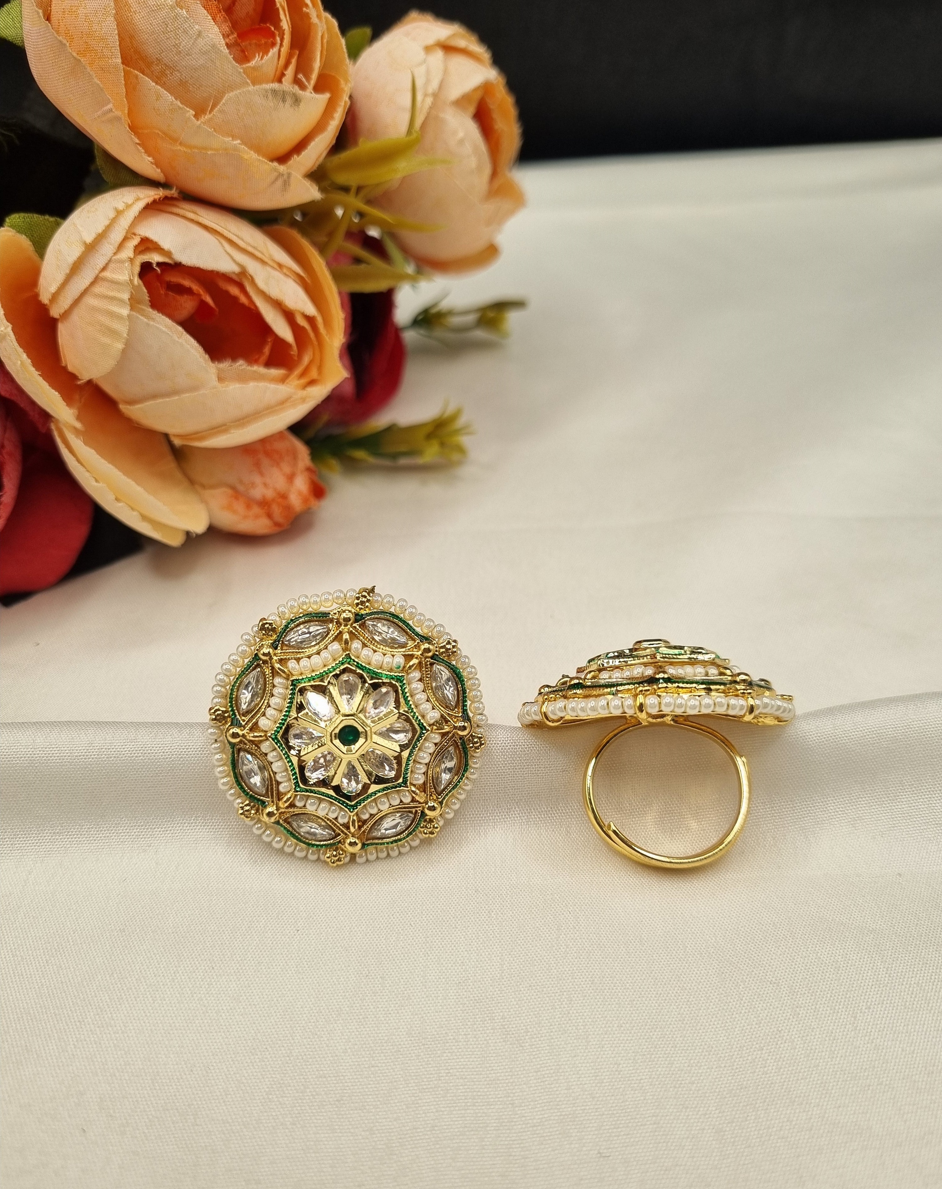 LAFZ  Traditional Floral Circular Adjustable Statement Ring - PMRG16
