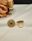 LAFZ  Traditional Embossed Floral Motif Adjustable Ring - PMRG19