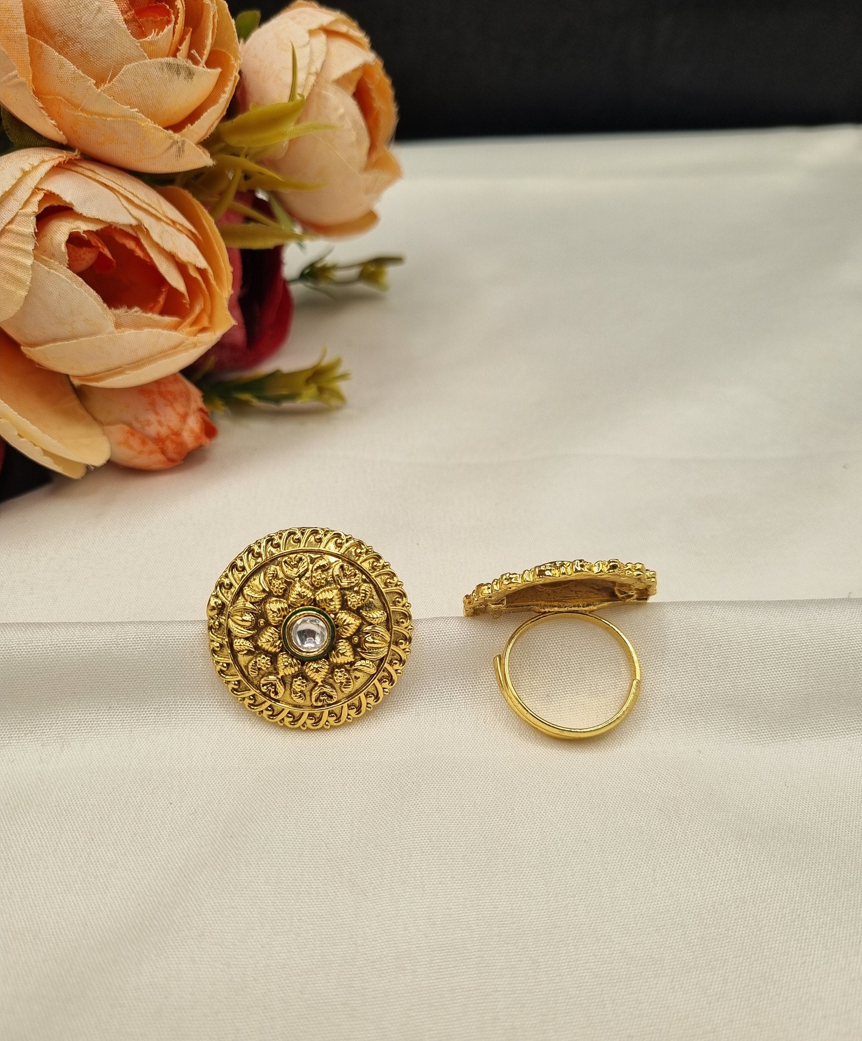 LAFZ  Traditional Embossed Floral Motif Adjustable Ring - PMRG19
