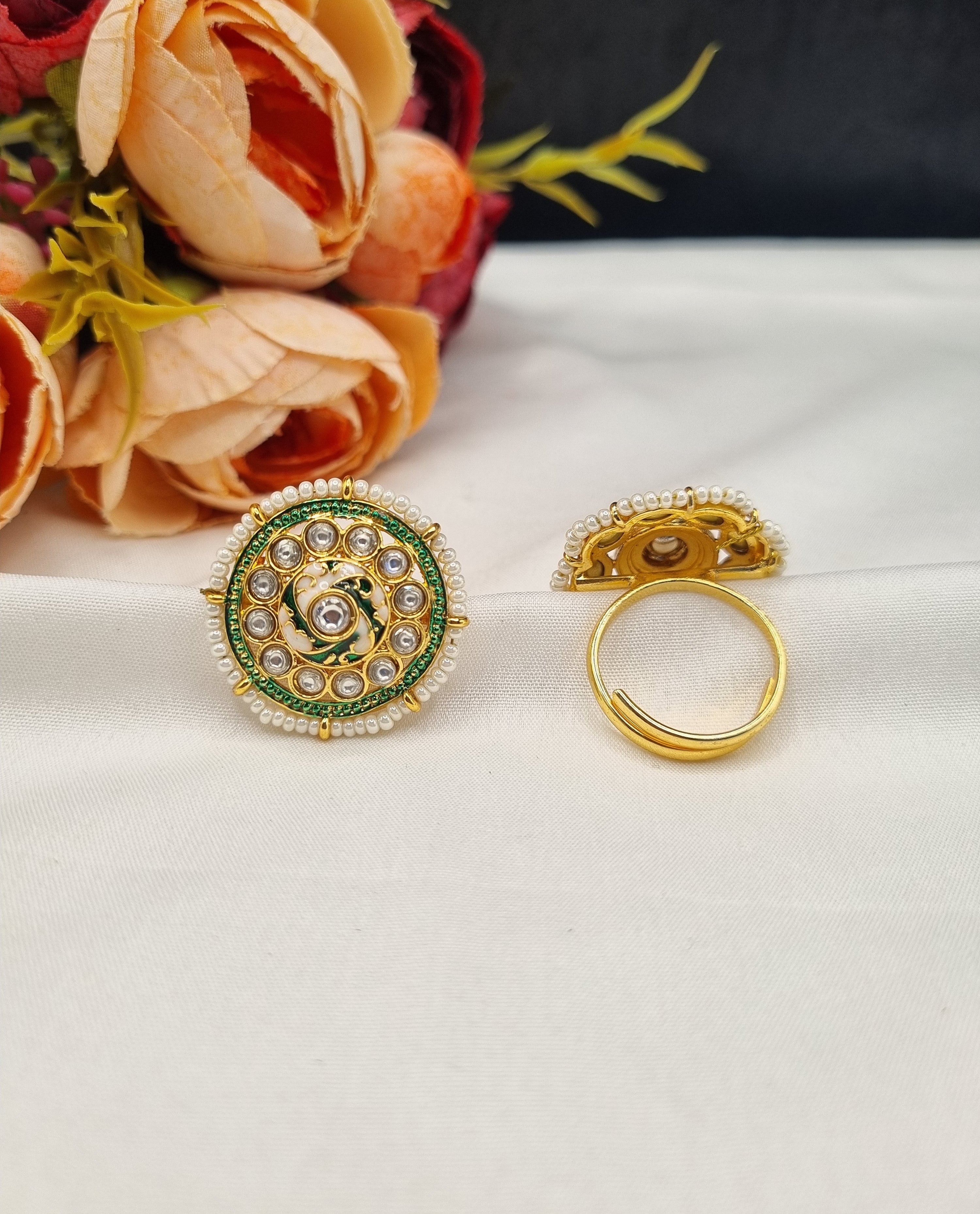 LAFZ  Classic Circular Meenakari Ring with Pearl Border - PMRG5