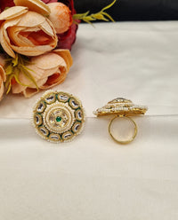 LAFZ  Intricate Dome-Style Concentric Statement Ring with Pearl Halo - PMRG8