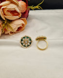 LAFZ  Floral Starburst Meenakari Ring with Pearl Border - PMRG9