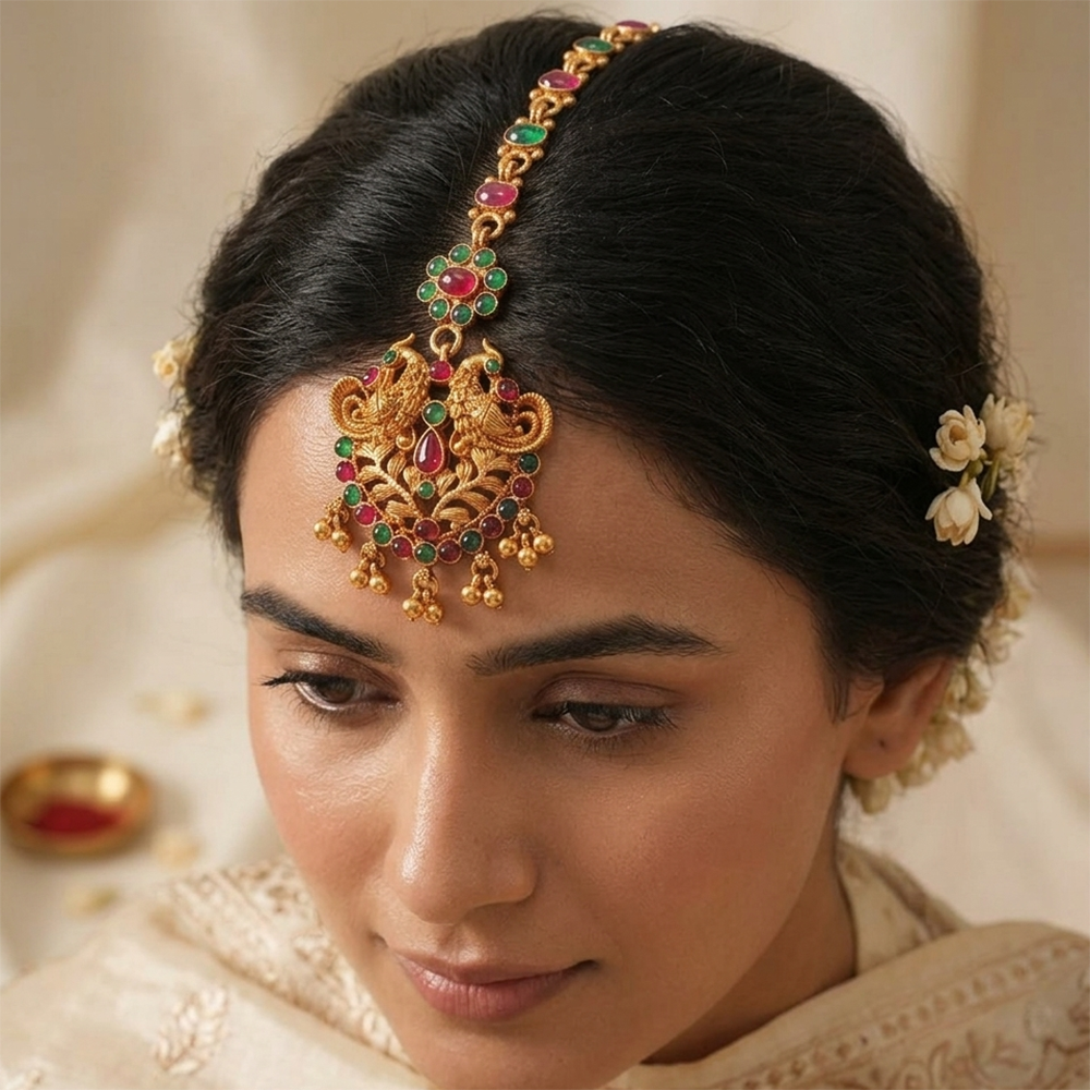 Lalso Lifestyle Elegant Pota Stone And Pearl Maangtikka for Women