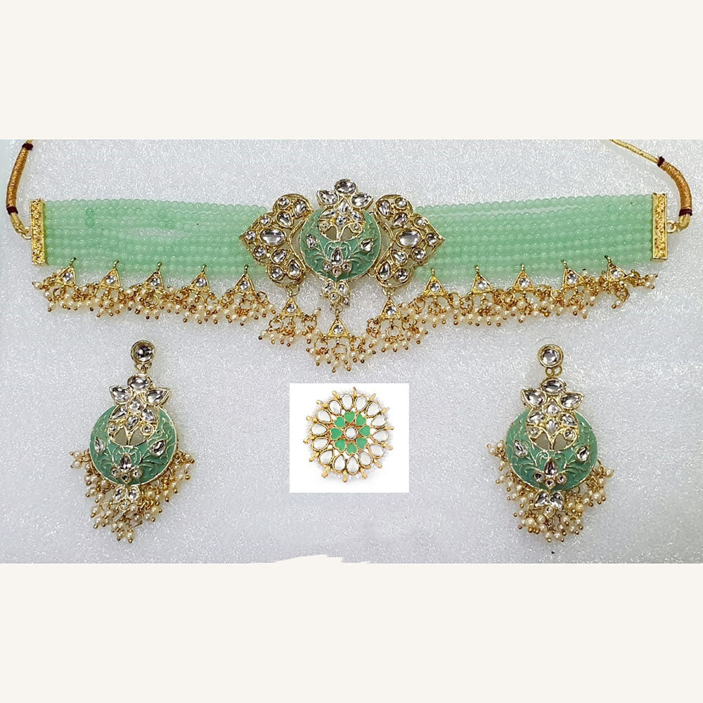 Midas Touch Glam Kundan Stone And Pearl Choker Necklace Set