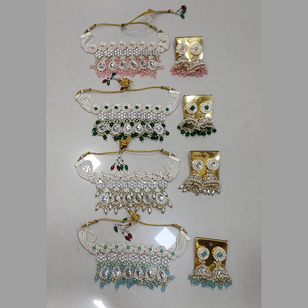Midas Touch Glam Kundan Stone And Beaded Choker Necklace Set  (Assorted Designs)