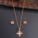 Js Fashion Stylish Rose Gold Finish Austrian Stone Chain Pendant Set